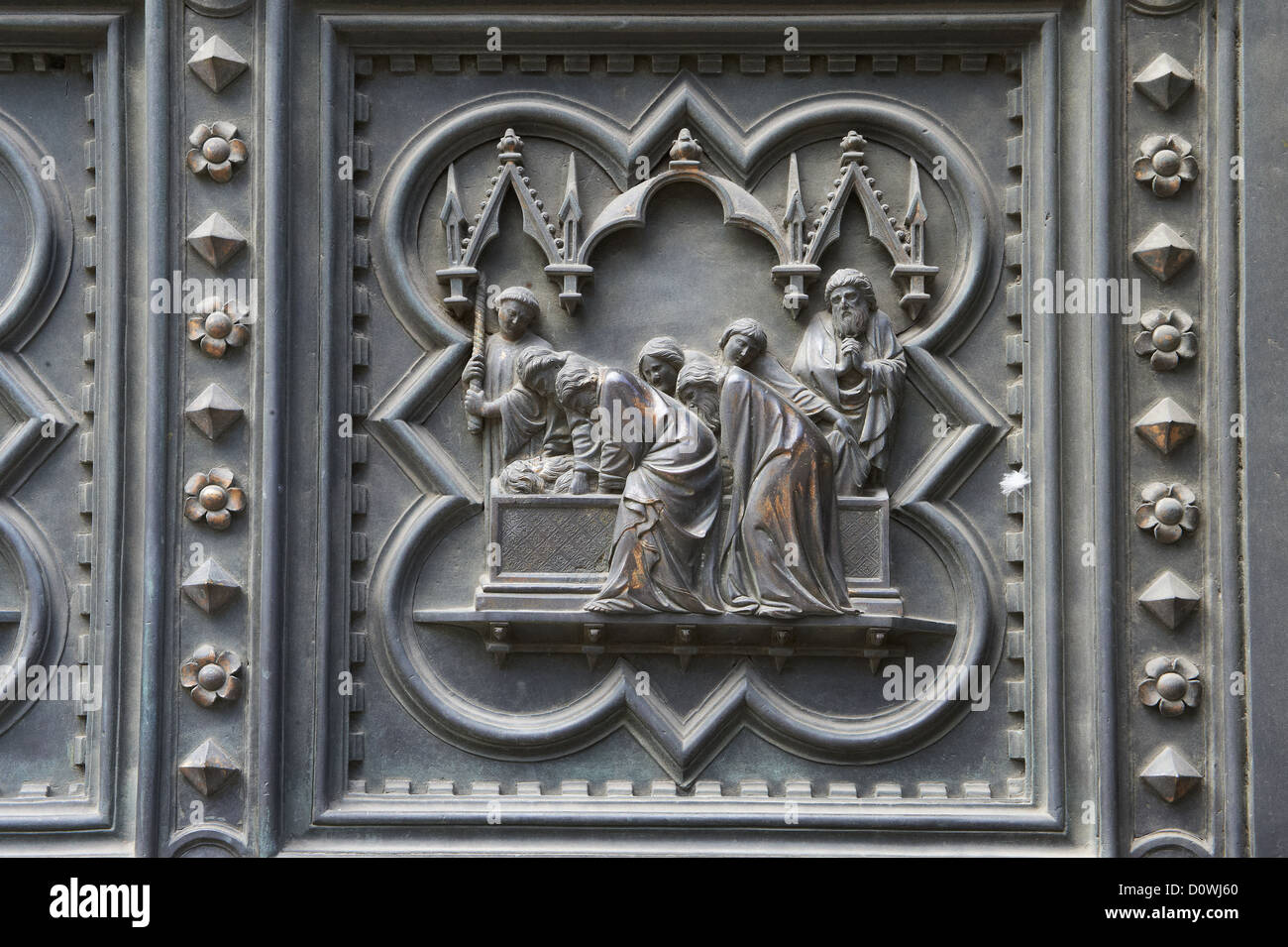 Reliefs der vergoldeter Bronze mittelalterliche Tür des Baptisteriums von Florenz, Battistero di San Giovanni Stockfoto