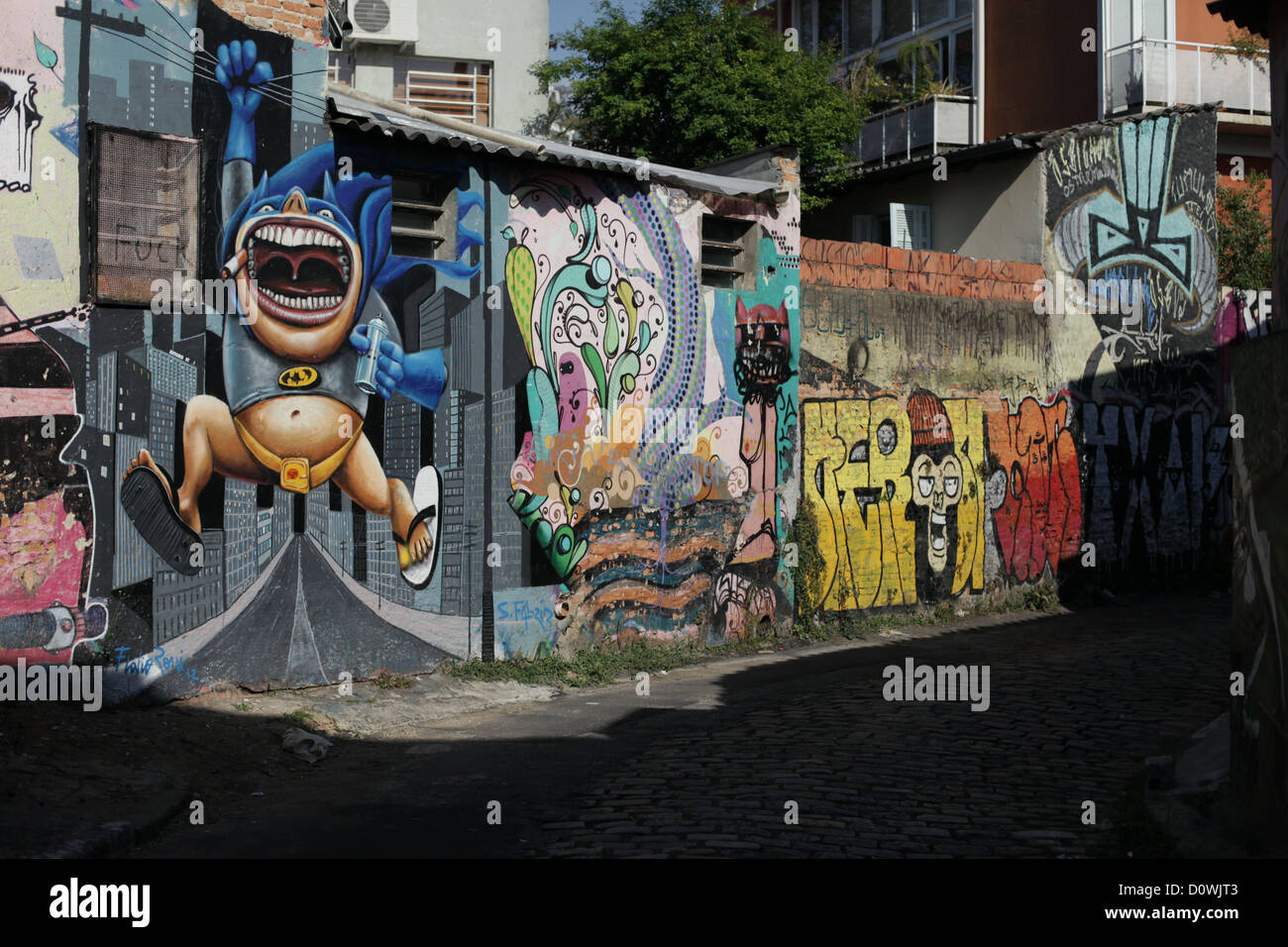 Graffiti an Wänden in Rua Gonçalo Afonso, Beco tun, Batman (Batman Gasse), Sao Paulo, Brasilien 2012 Stockfoto