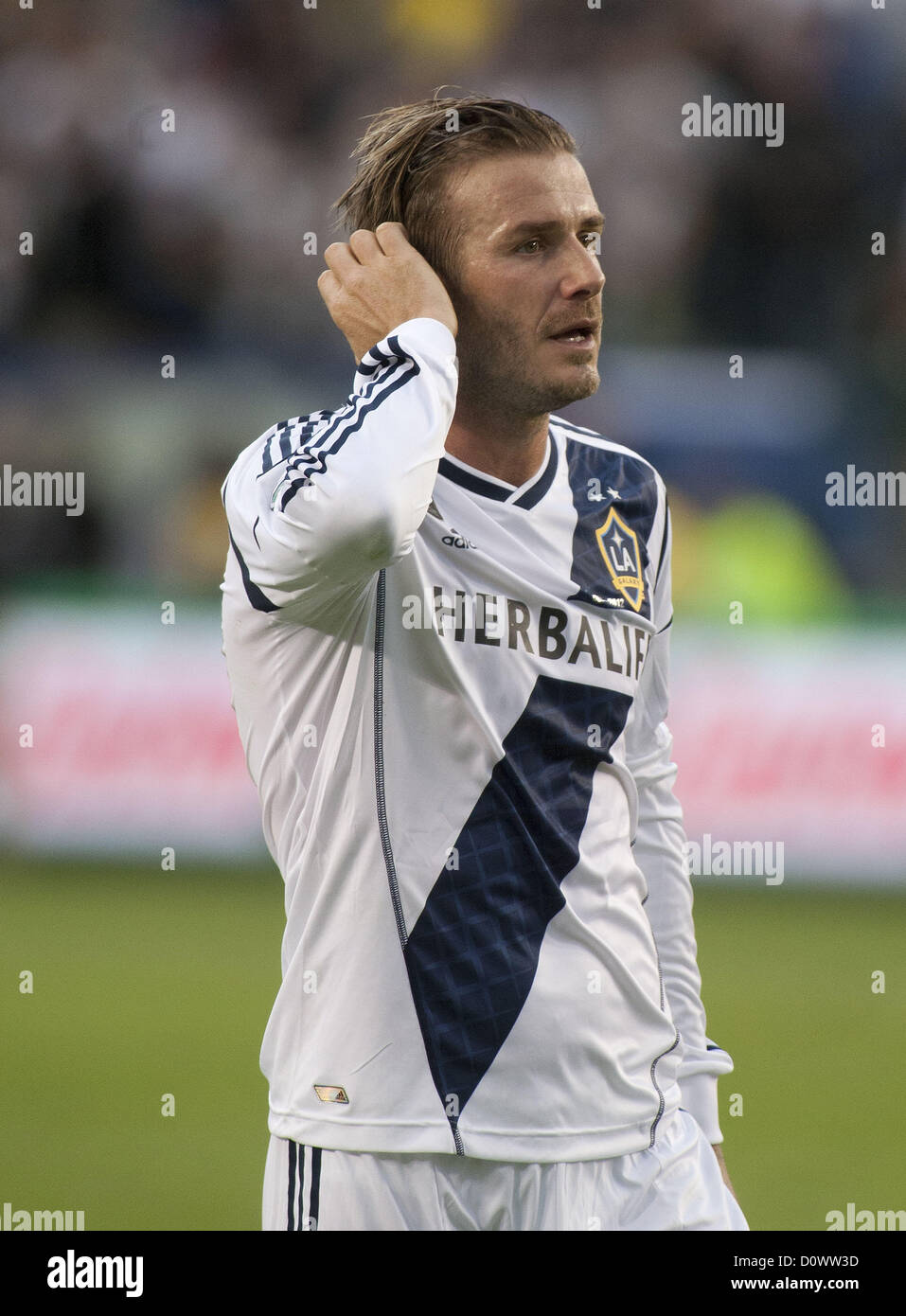 1. Dezember 2012 - reagiert Carson, Kalifornien, USA - David Beckham #23 von Los Angeles Galaxy während der Einnahme auf Houston Dynamo in den MLS Cup 2012 im Home Depot Center am 1. Dezember 2012 in Carson, Kalifornien. (Kredit-Bild: © Armando Arorizo/Prensa Internacional/ZUMAPRESS.com) Stockfoto