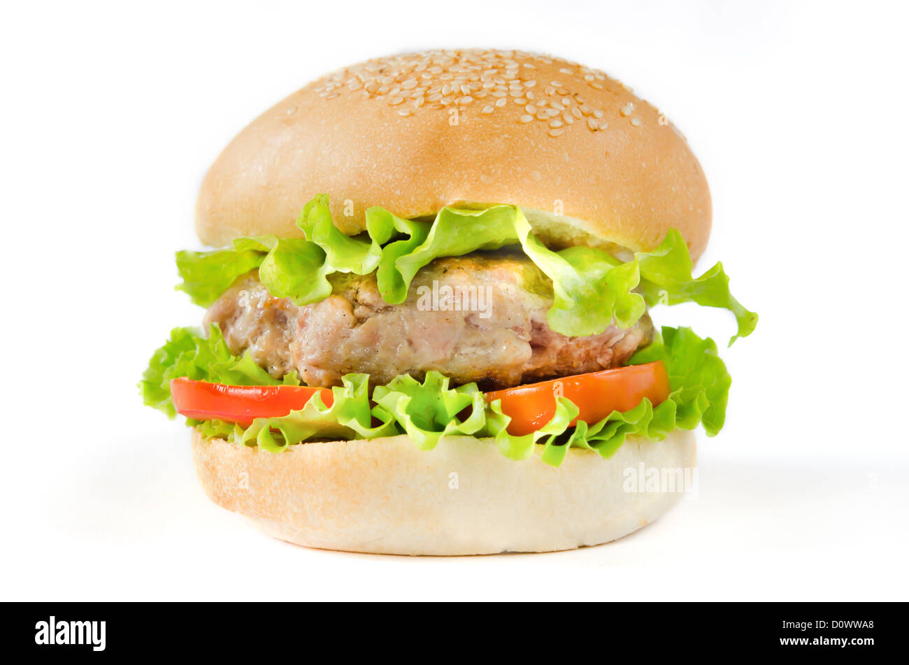 große Hamburger auf weißem Hintergrund Stockfoto