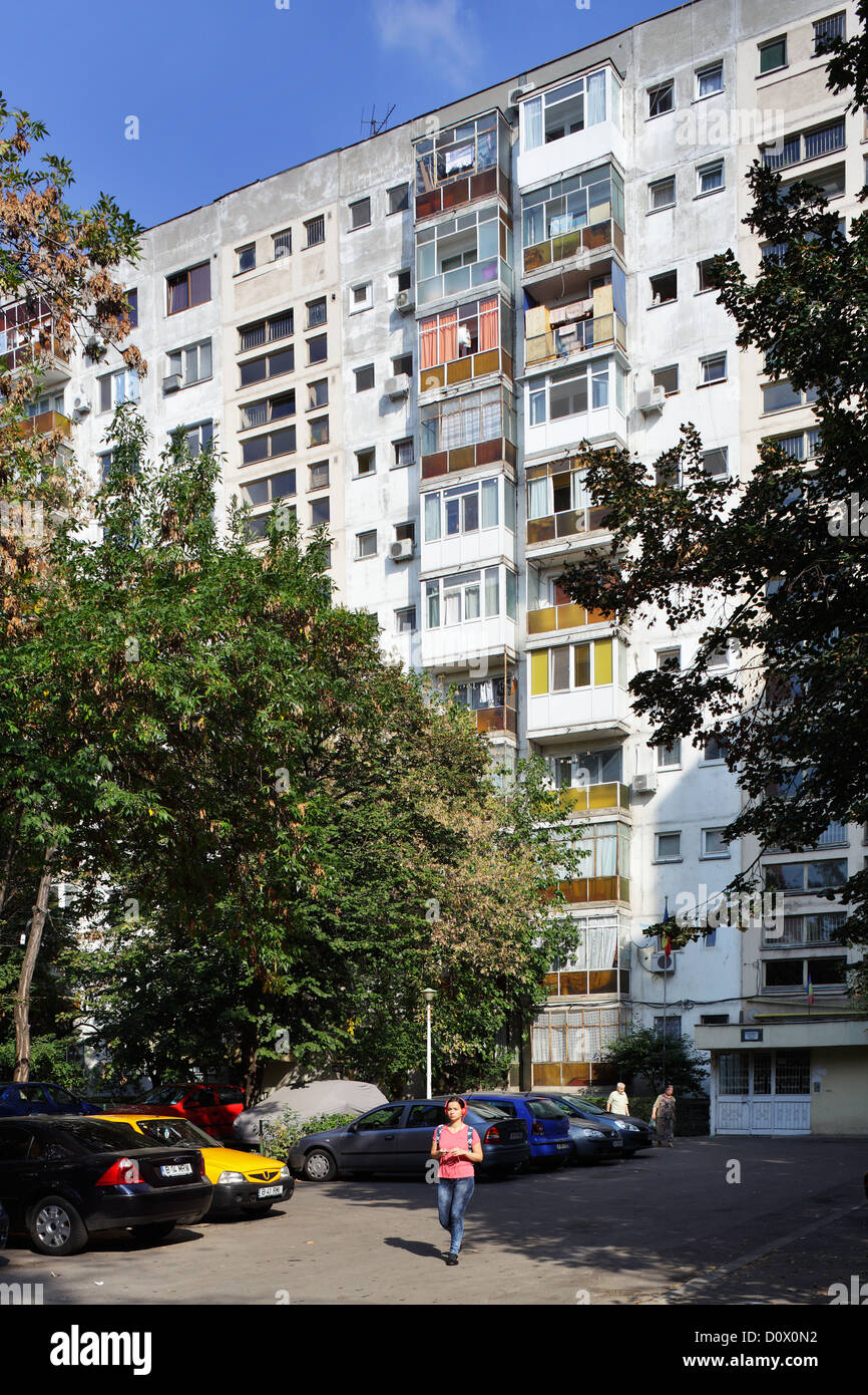 Bukarest, Rumänien, Panel mit benutzerdefinierten Balkone Stockfoto