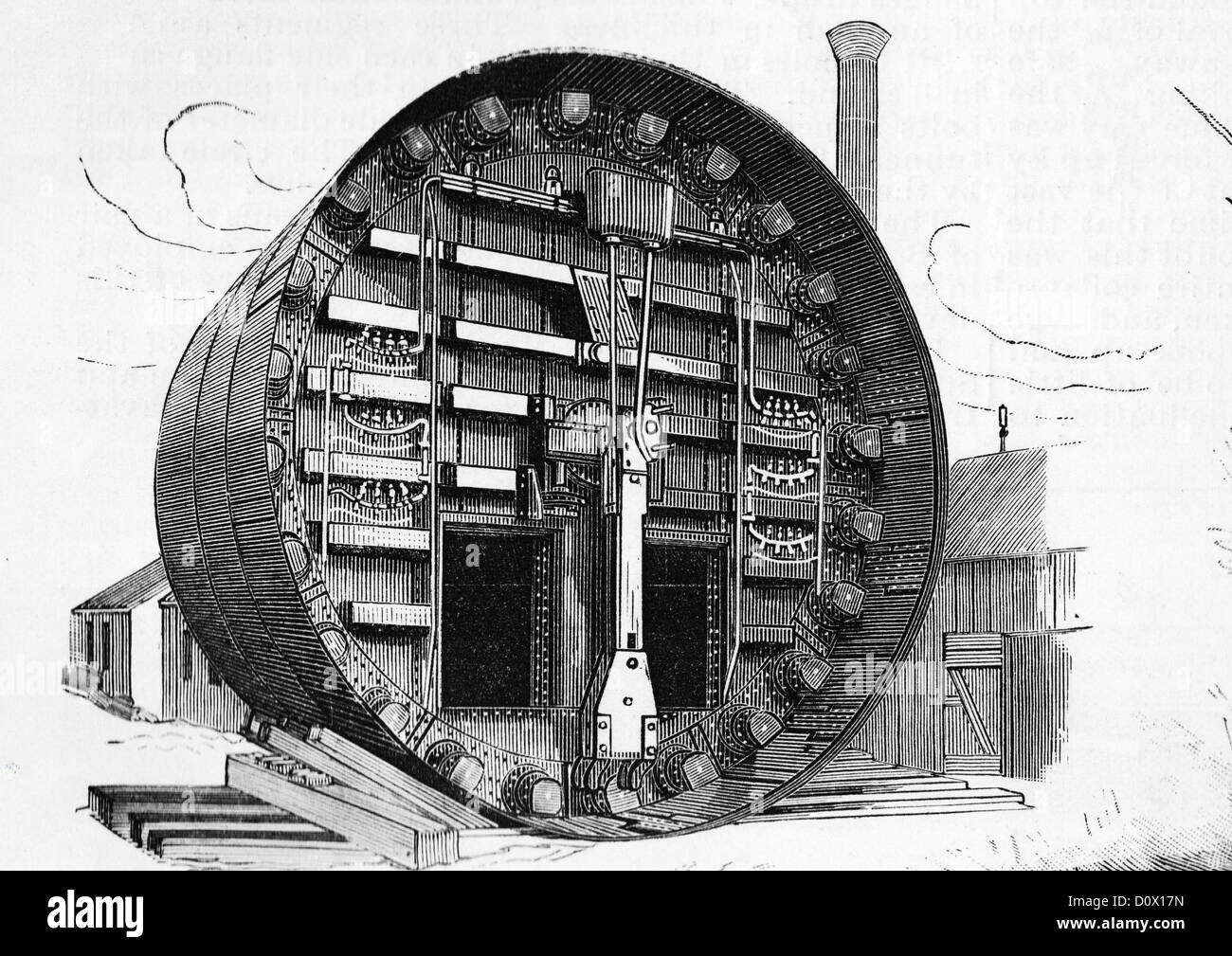Rückansicht des hydraulischen Strand Schildes mit Kapuze und Rams, Gebäude der große Eisenbahntunnel unter St. Clair River, um 1890 Stockfoto Rückansicht des hydraulischen Strand Schildes mit Kapuze und Rams, Gebäude der große Eisenbahntunnel unter St. Clair River, um 1890 Stockfoto