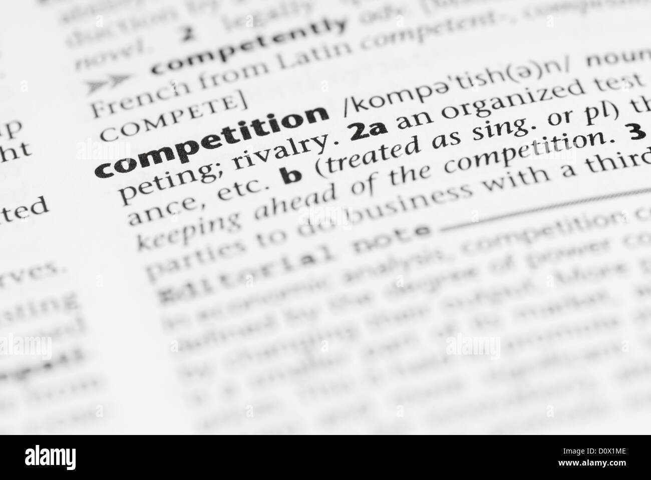 Makro-Bild Wörterbuch Wort: Wettbewerb. Stockfoto
