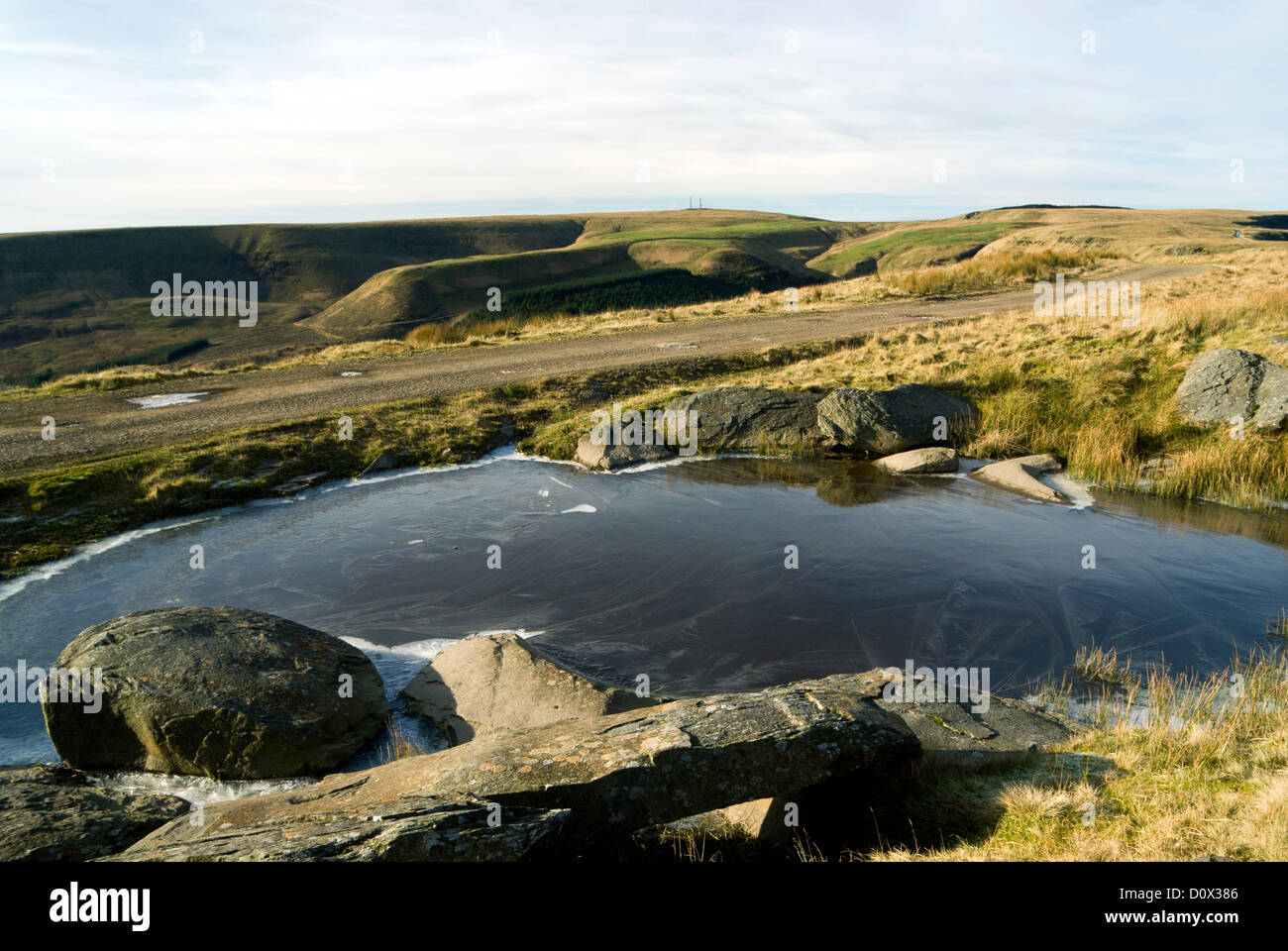 gefrorene Pool über Ogwr Tal Bwlch wales y Clawdd Süd Täler uk Stockfoto