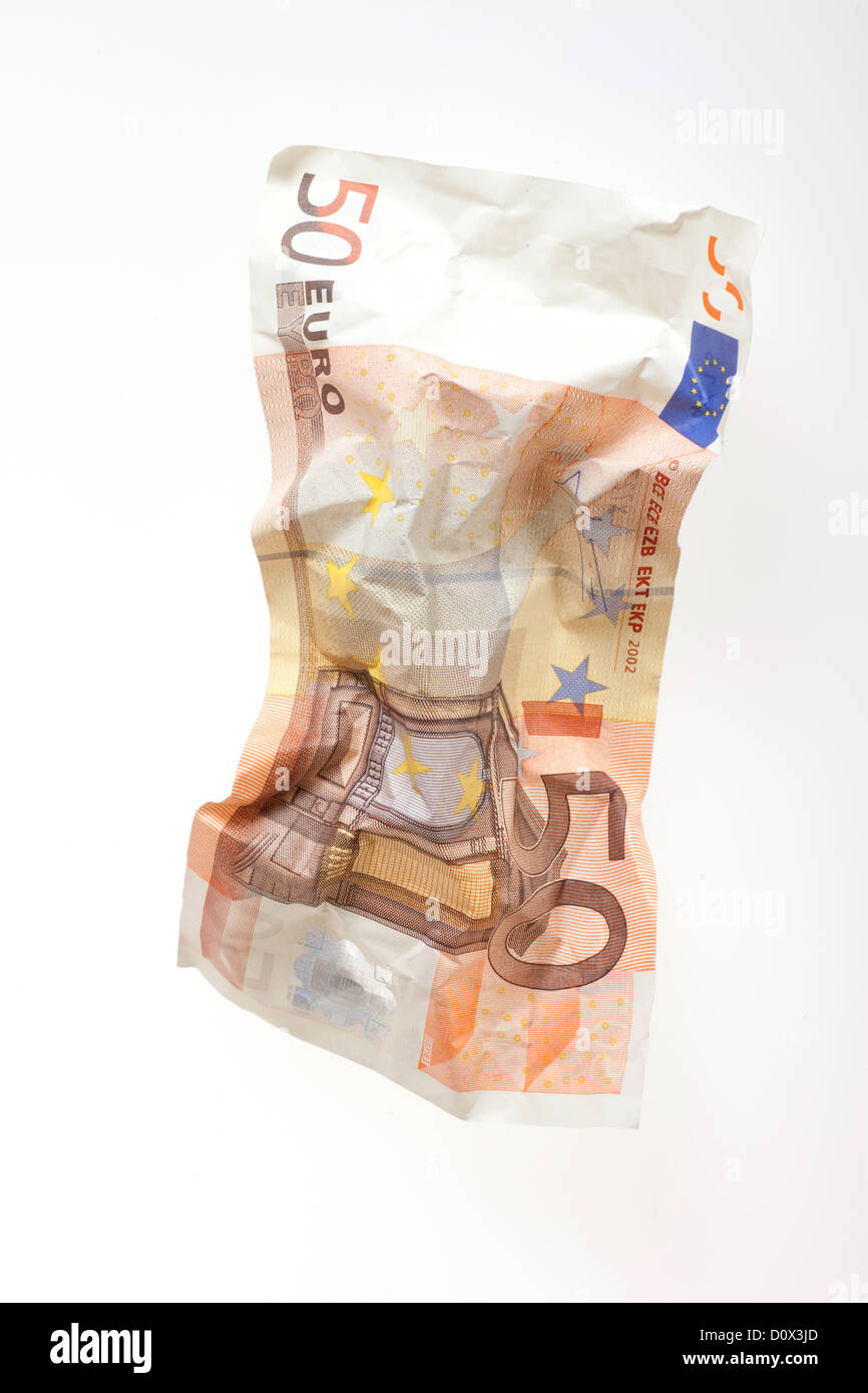 Berlin, Deutschland, faltige 50-Euro-Schein Stockfoto
