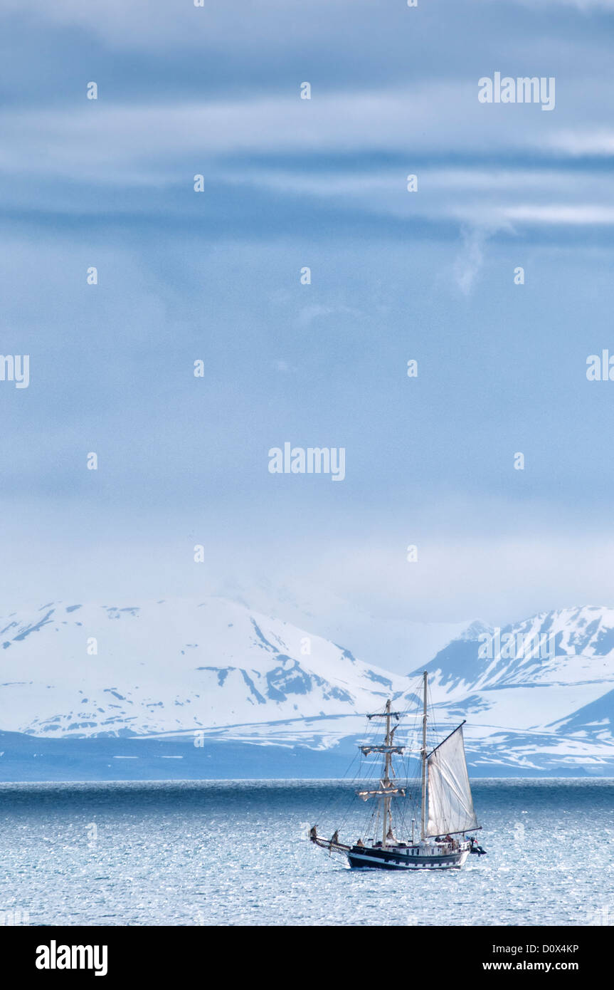 Segelschiff im Isfjorden, Spitzbergen, Svalbard, Norwegen Stockfoto