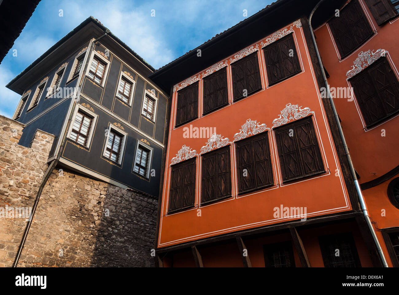 Traditionelle Häuser in der alten Stadt von Plovdiv, Bulgarien Stockfoto