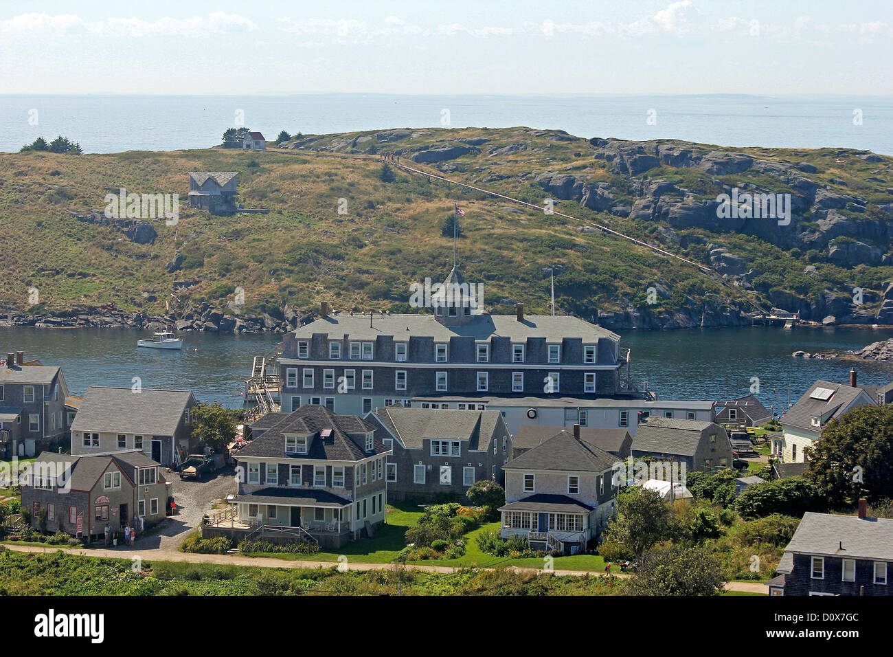 Island Inn und Häuser im Dorf Monhegan, Monhegan Island, Maine Stockfoto