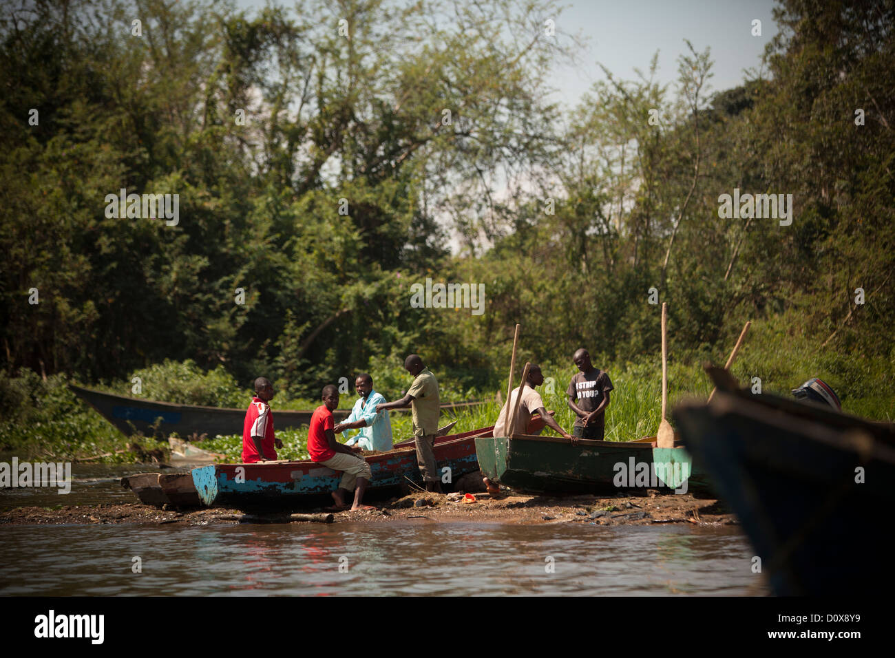 Victoria-See Fischen Dorf Szene - Bussi Insel, Uganda, Ostafrika Stockfoto