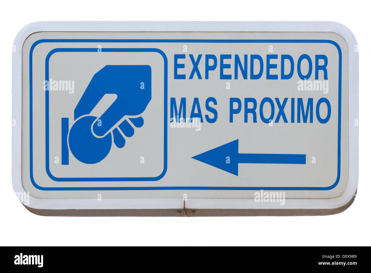 Spanisch melden bitte hier bezahlen: Expendedor Mas Proximo, Hinweis auf die nächstgelegene Parkuhr in Andalusien, Andalusien, Spanien Stockfoto
