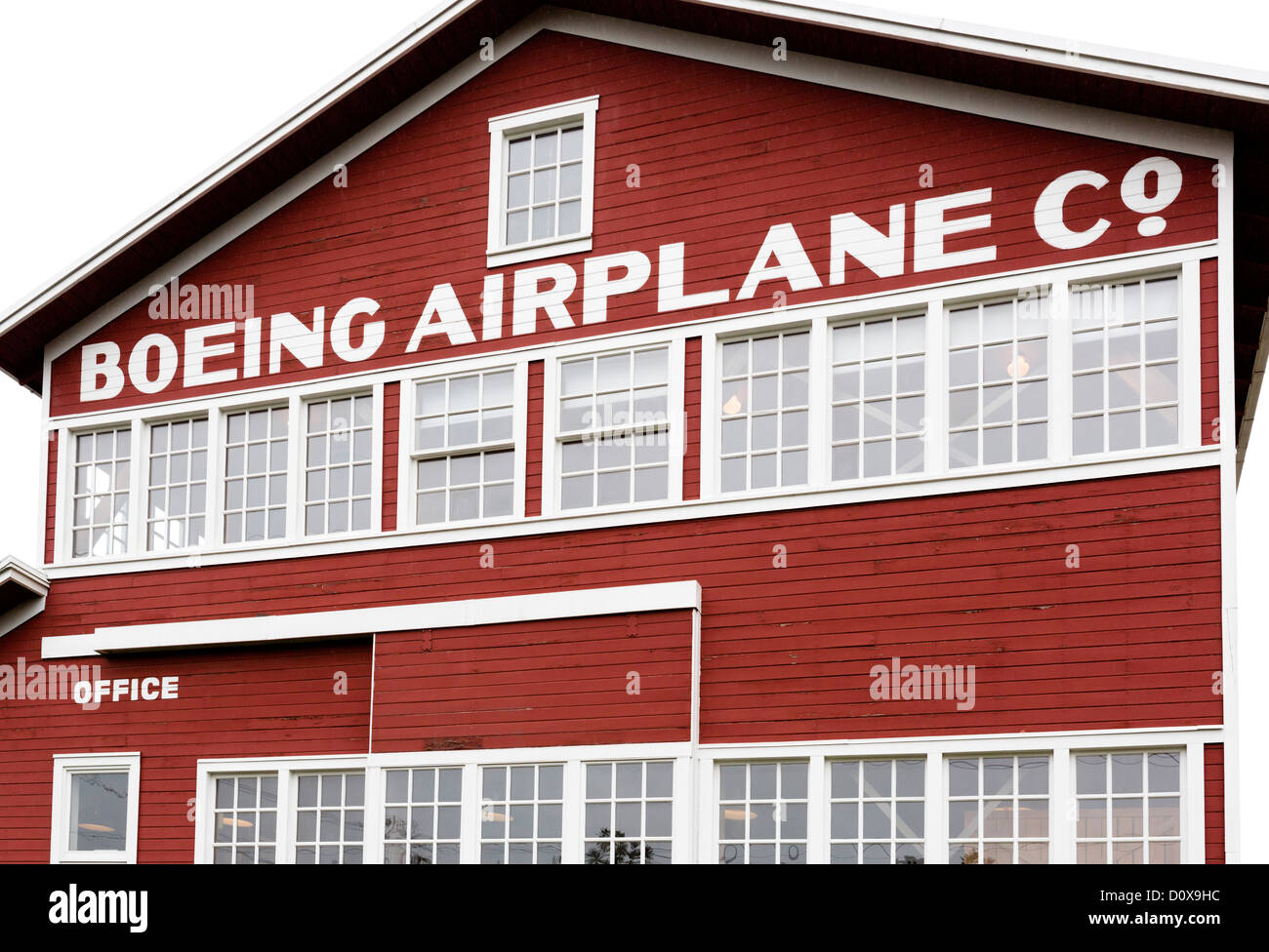 Außenseite des Red Barn, die ursprüngliche Boeing manufacturing Plant, The Museum of Flight, Seattle, Washington, USA Stockfoto