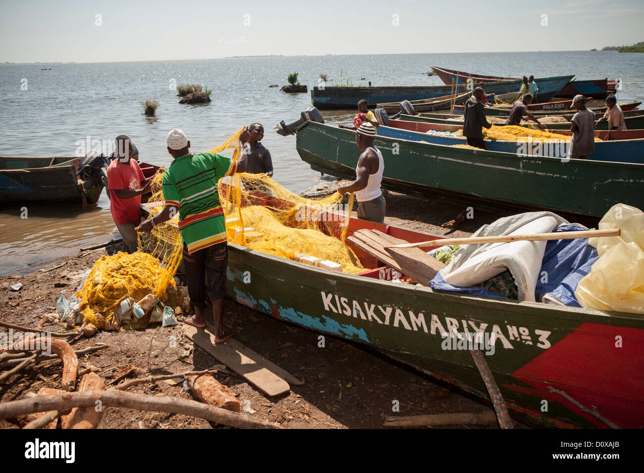 Victoria-See Fischen Dorf Szene - Bussi Insel, Uganda, Ostafrika Stockfoto