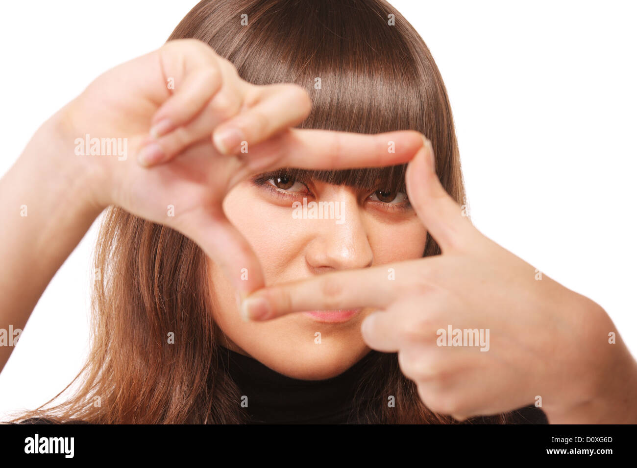 Vorsatz Blick durch Finger-Rahmen Stockfoto