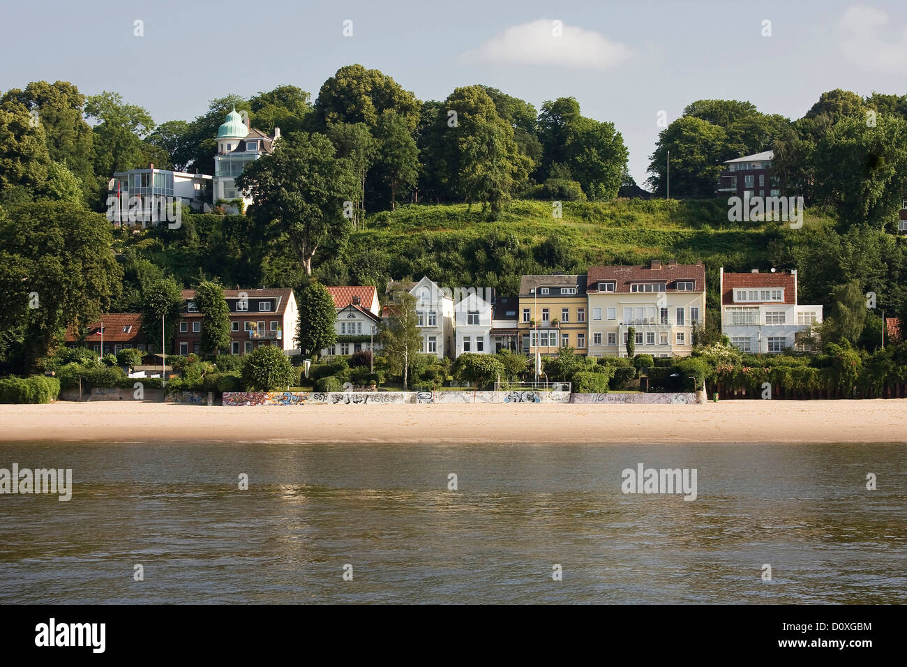 Övelgönne, Architektur, Deutschland, Elbe, Elbstrand, Europa, Hamburg, Hansestadt, Deutschland, Övelgönne, Strand, Küste, Ufer Stockfoto