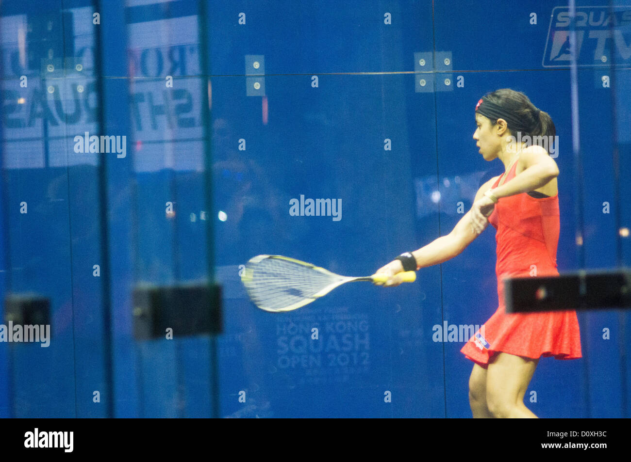 Frauen-Finale von Cathay Pacific Sun Hung Kai finanzielle Hong Kong Squash Open 2012. Nicol David gegen Camille Serme. Stockfoto