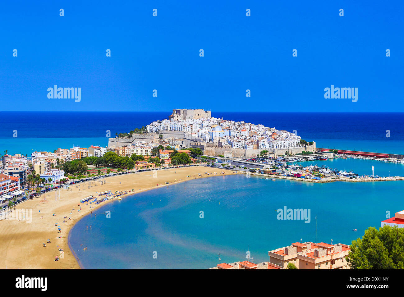 Spanien, Europa, Valencia, Castellon, Provinz, Peniscola, Stadt, Valencia, Strand, blau, Castellon, Burg, Skyline, Geschichte, Ferie Stockfoto