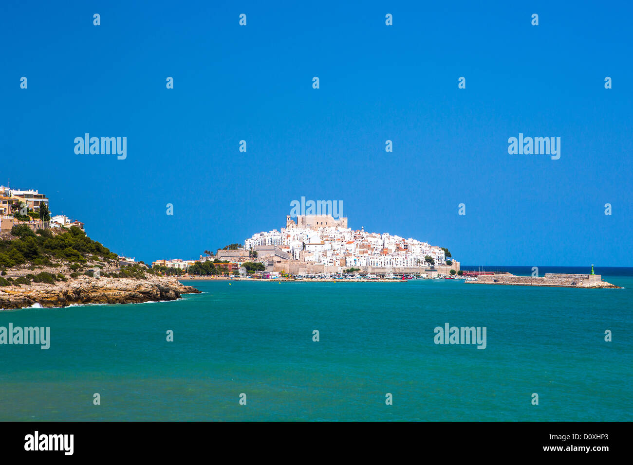 Spanien, Europa, Valencia, Castellon, Provinz, Peniscola, Stadt, Valencia, Strand, blau, Castellon, Burg, Skyline, Geschichte, Ferie Stockfoto