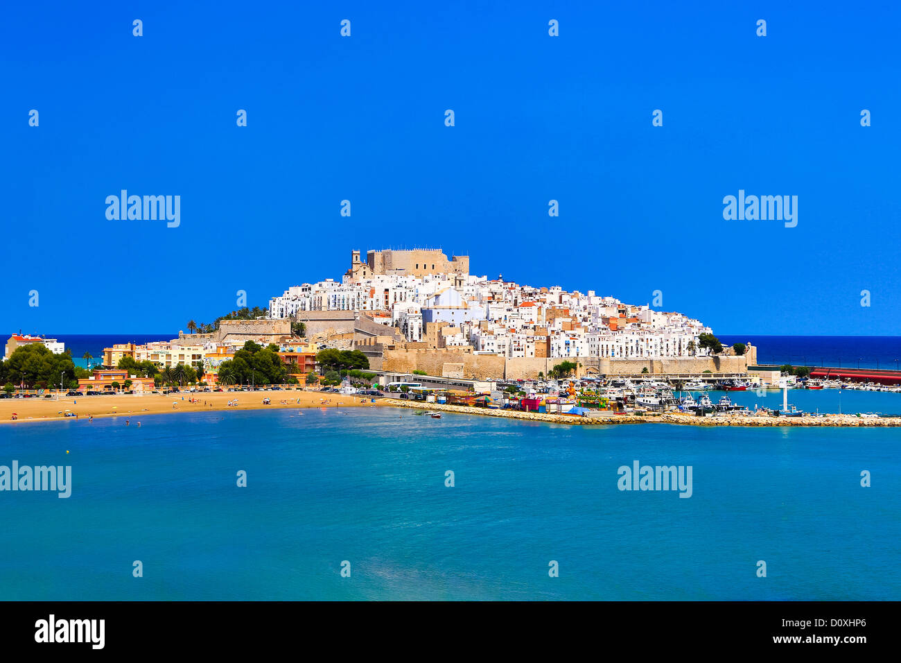 Spanien, Europa, Valencia, Castellon, Provinz, Peniscola, Stadt, Valencia, Strand, blau, Castellon, Burg, Skyline, Geschichte, Ferie Stockfoto