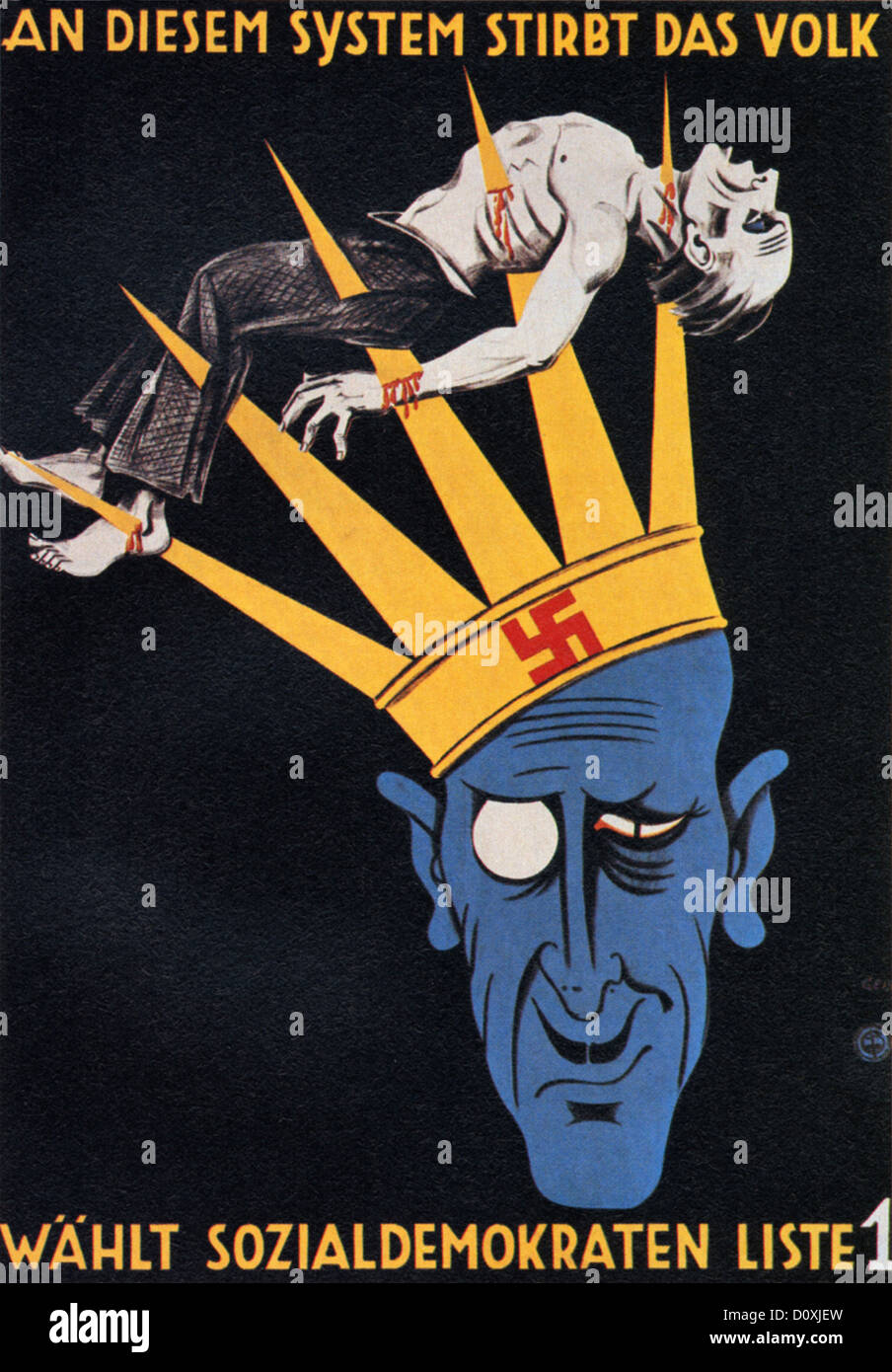 SPD, Sozialdemokraten, Sozialdemokratische Partei-, Anti, Hitler, Poster, Weimarer Republik, München, 1932, SS, Gefahr, warnen Stockfoto