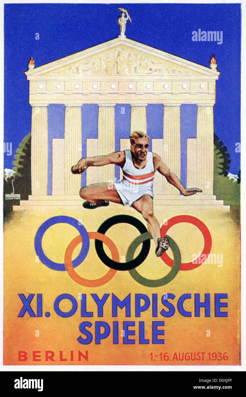 1936, Sommerspiele, Spiele, XI Olympiade, arische Rasse, Deutschland, Drittes Reich, Postkarte, Deutschland, 1936, Griechisch, Tempel Stockfoto