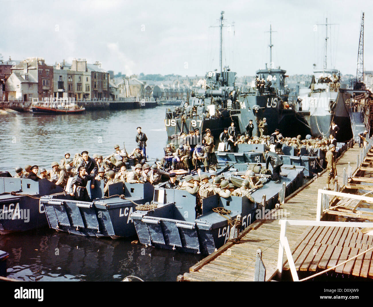 Betrieb, Overlord, Normandie, amerikanisch, Armee, Truppen, Internat, Landungsboote, Invasion, LCVP, Boot, Amphibien, Landungen, Fra Stockfoto