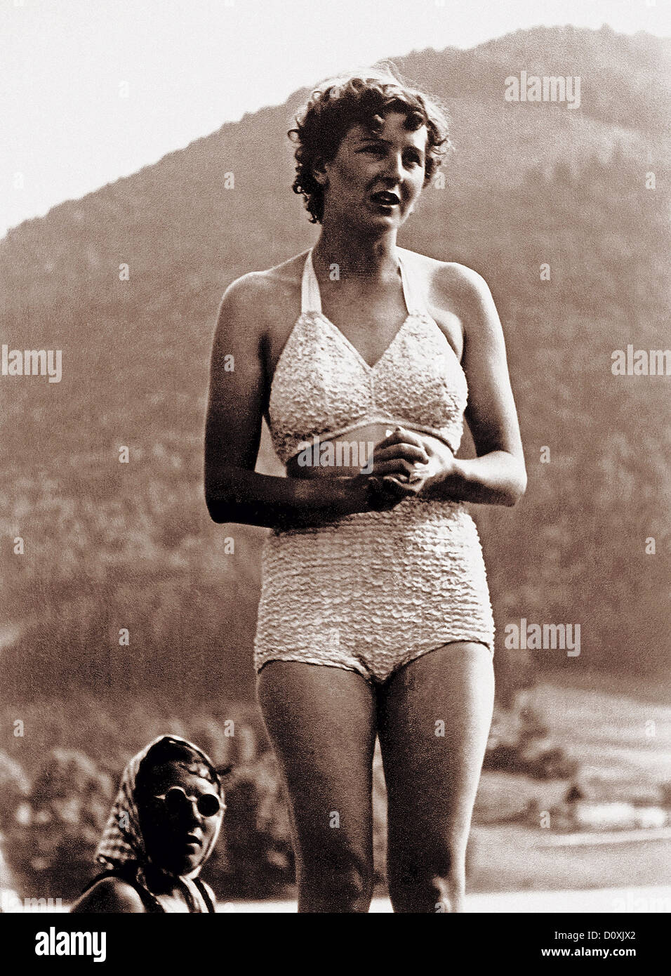 Eva Braun, Braun, Bade Anzug, Badeanzug, Berghof, Adolf Hitler, Frau, Herrin, 1945, 1940, Berchtesgaden, Deutschland Stockfoto