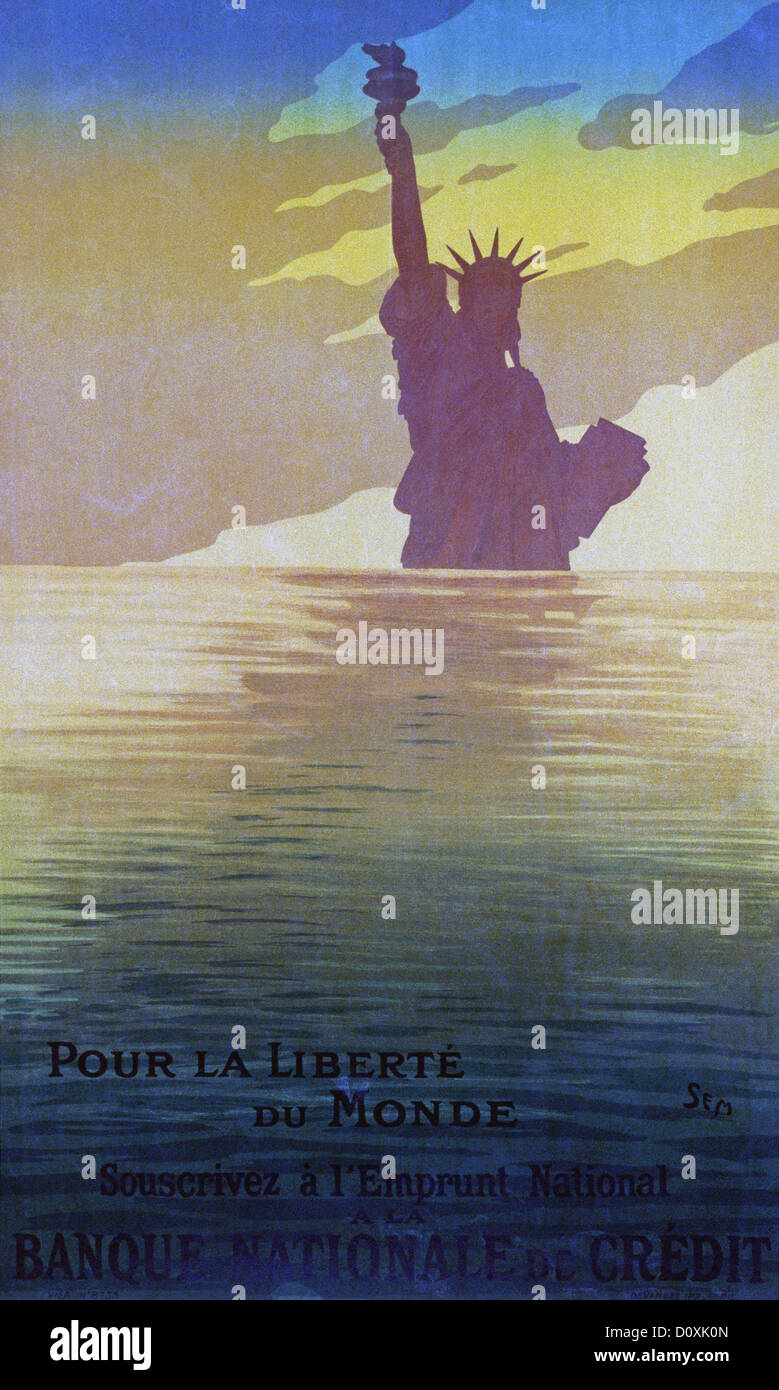 Frankreich, Weltkrieg, Französisch, Poster, Statue der Freiheit, Freiheit, Freiheit, abonnieren, nationalen Darlehen, Darlehen, 1917 Stockfoto