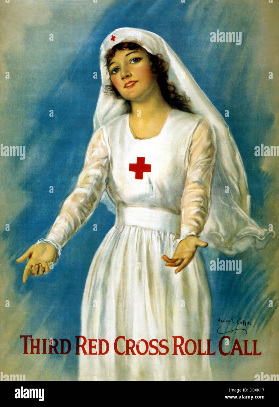 USA, Weltkrieg, amerikanisch, Propaganda, Plakat, rotes Kreuz, Krankenschwester, Hände, beitreten, Hilfe, 1919 Stockfoto