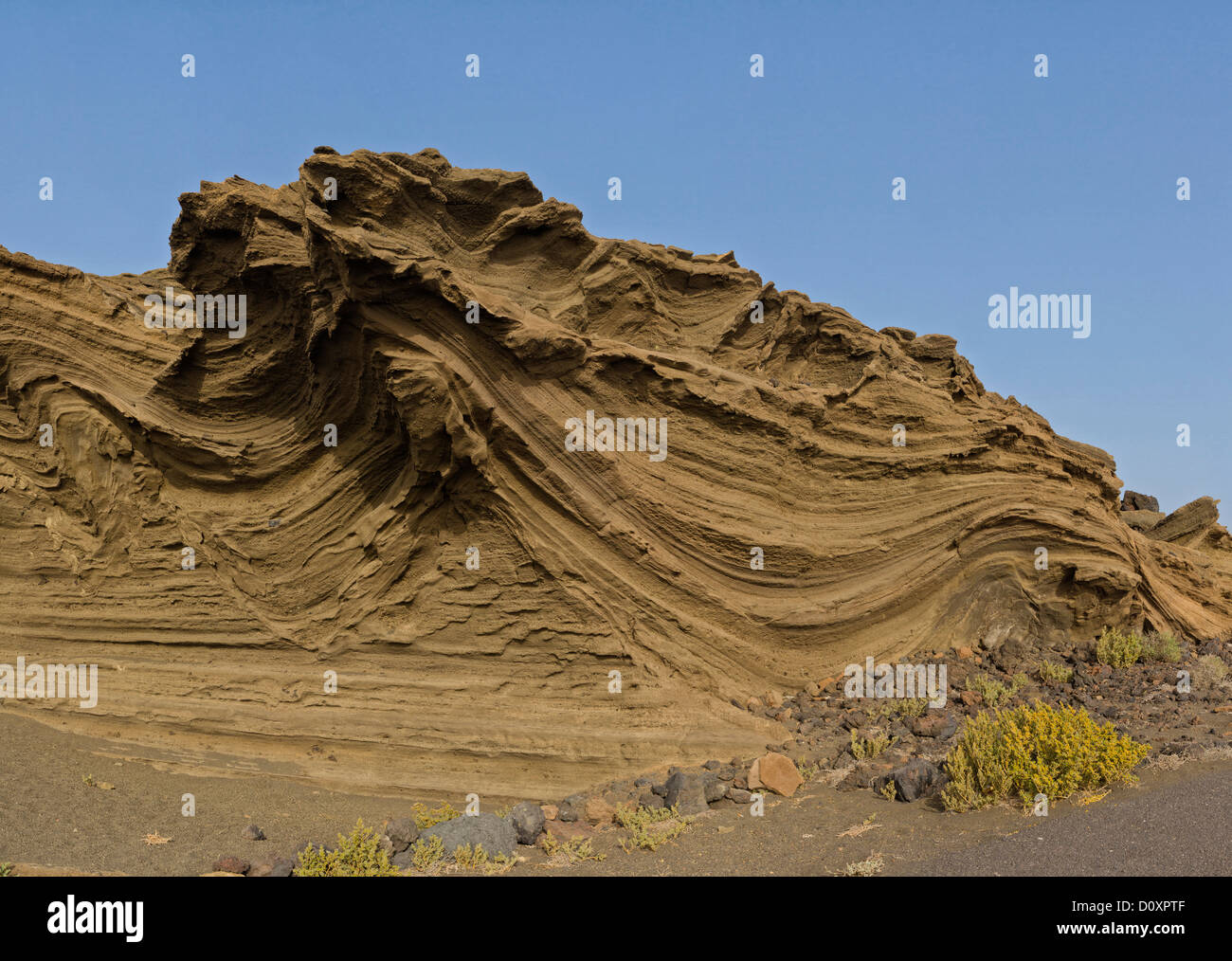 Spanien, Lanzarote, El Golfo, roten Felsen, Landschaft, Sommer, Berge, Hügel, Kanarische Inseln, Stockfoto