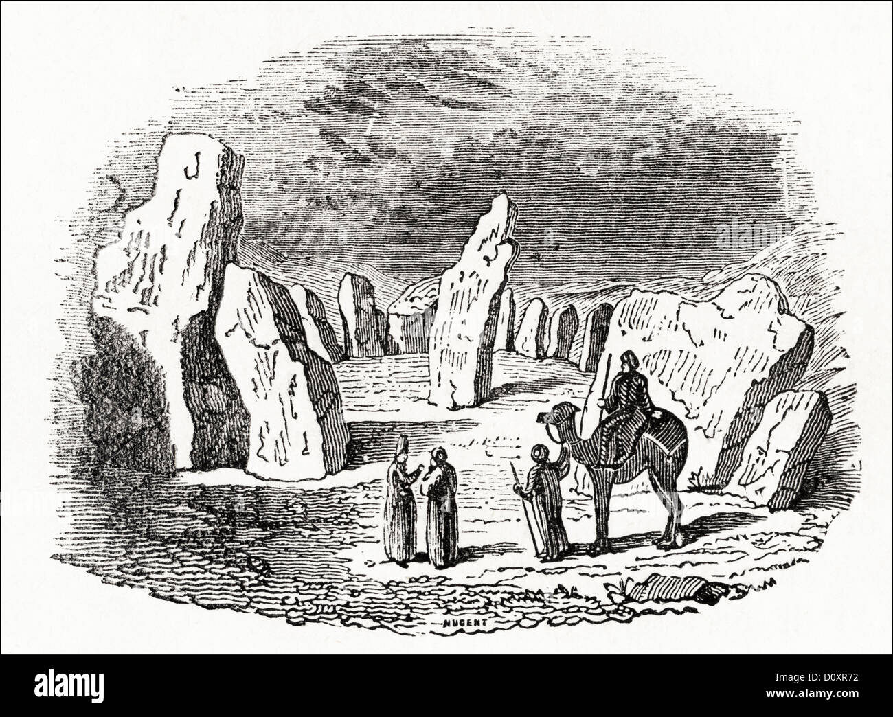 Viktorianischen Holzschnitt, Kupferstich ca. 1864 zeigt einen Druiden Steinkreis bei Darab in der Provinz Fars, Persien. Stockfoto