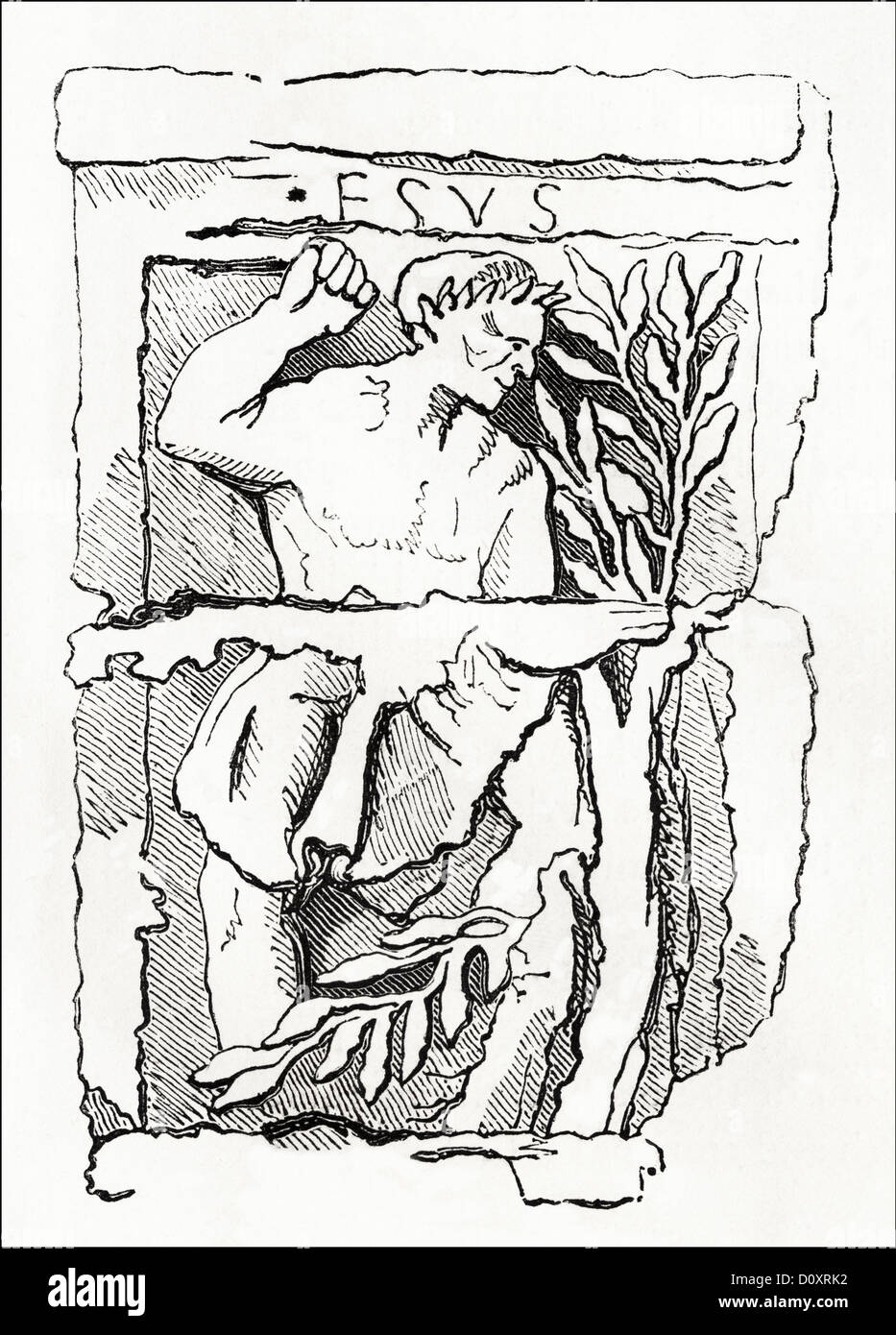 Viktorianischer Holzschnitt von Hesus aus der Zeit um 1864 Die Statue Säule der Bootsmänner eine monumentale römische Säule Errichtet in Lutetia (modernes Paris) Stockfoto