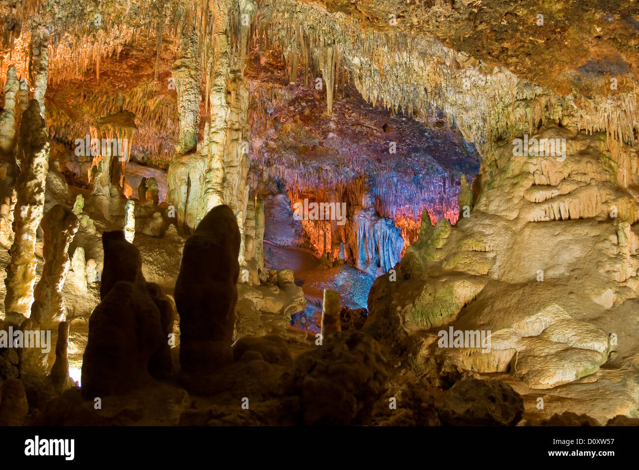 Balearen, Baleares, Höhlen, Cristo, Europa, Schinken, Höhle, Höhlen, Mallorca, Natur, Porto, Spanien, Stalagmit, Stalagmiten, Sta Stockfoto