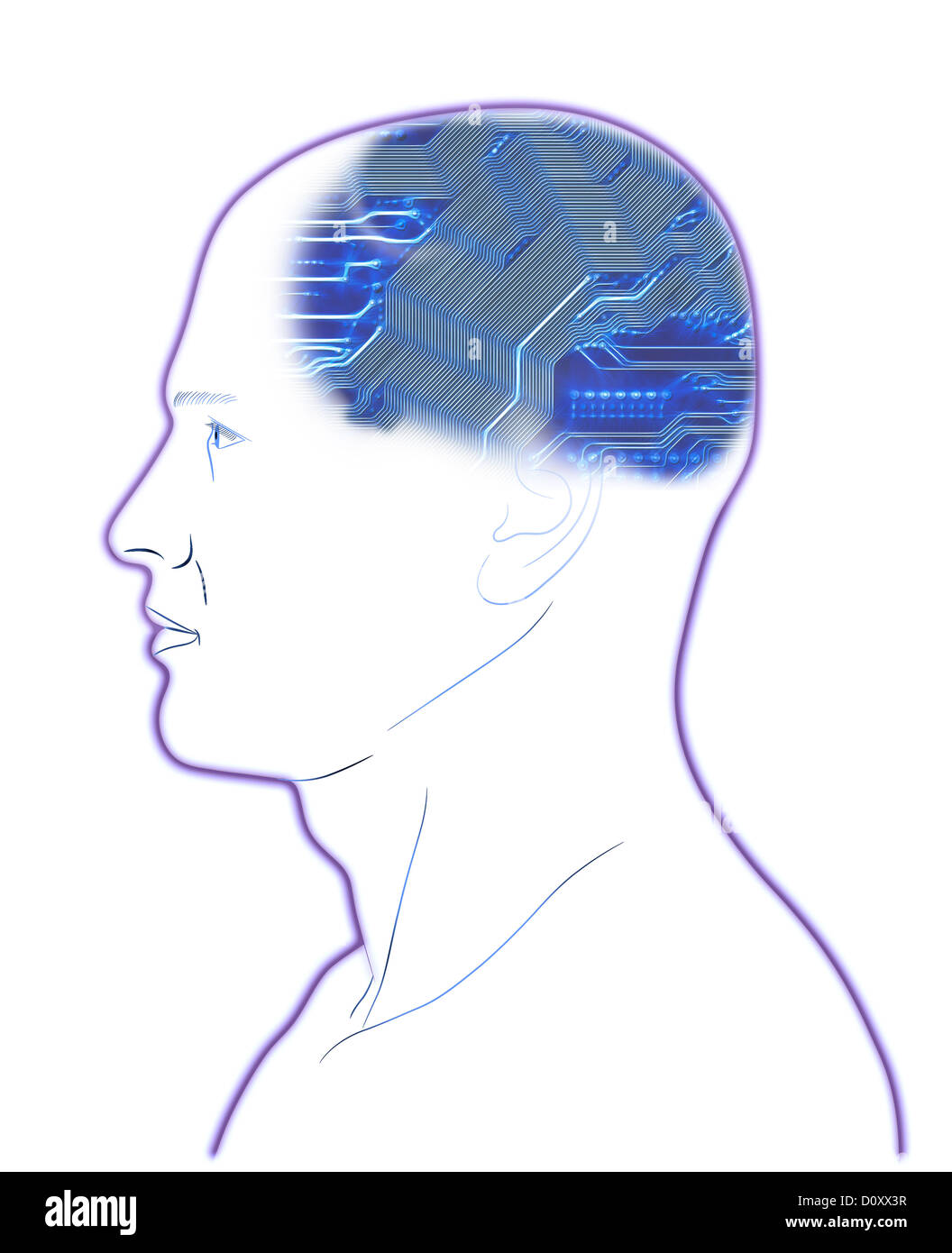 Computer im Kopf - Gehirn - Intelligenz - denken Stockfoto