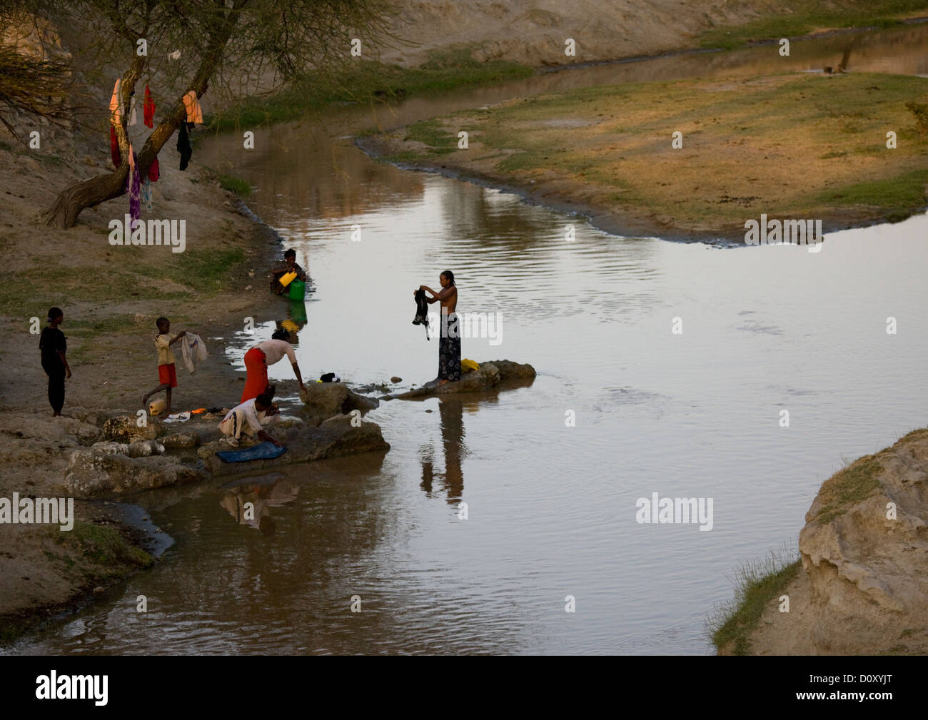 Waschtag In Oromo Area, Lake Chamo, Äthiopien Stockfoto