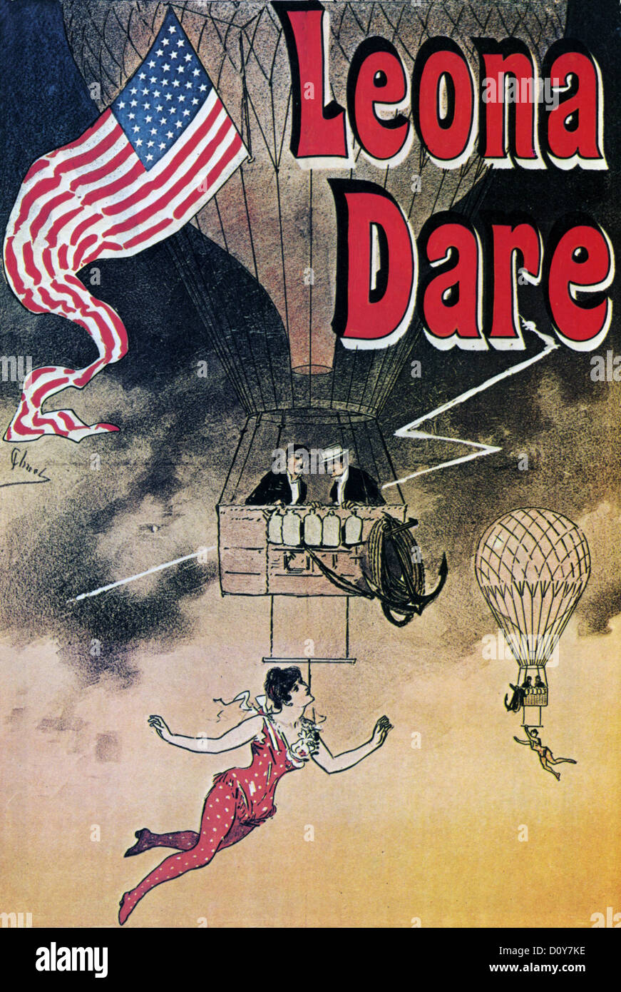 LEONA DARE (c 1854-1922) US Trapezkünstler, dessen Spezialität ausgeführt wurde aus einem Ballon in diesem 1890 Poster aufgehängt Stockfoto