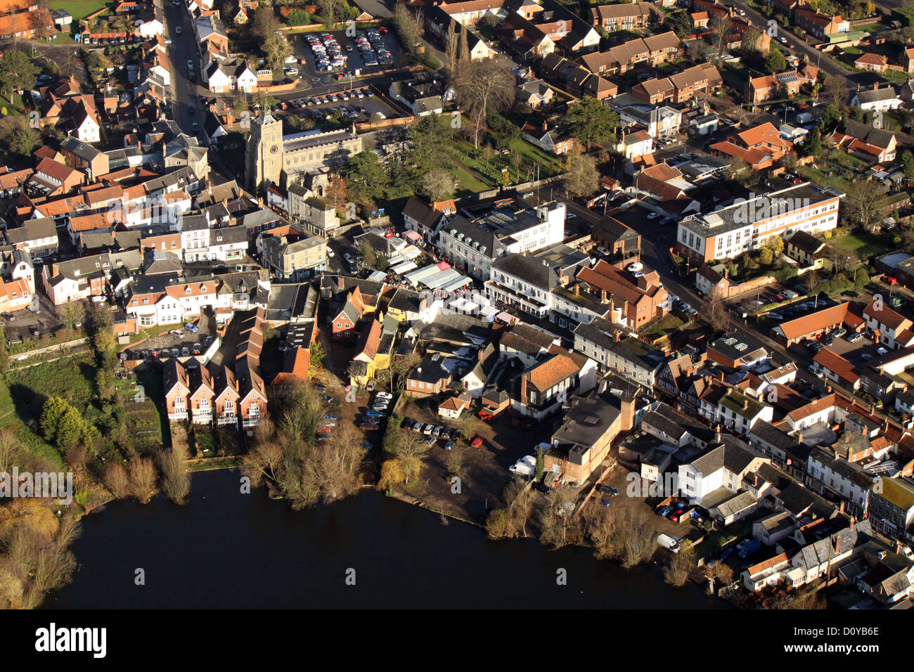 Luftaufnahme des Diss Marktgemeinde Zentrum, Norfolk Stockfoto