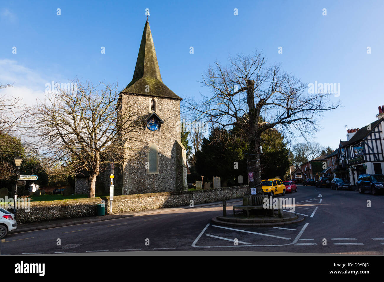 Die 13C Kirche St Mary the Virgin in den North Downs Dorf betrachten, jetzt Bromley, ursprünglich Kent, UK Stockfoto