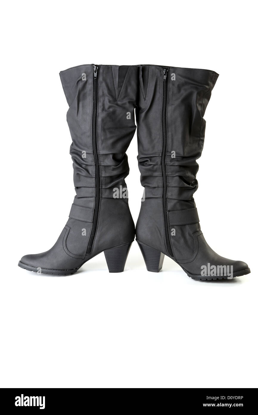 Zwei weibliche schwarze Stiefel Stockfoto