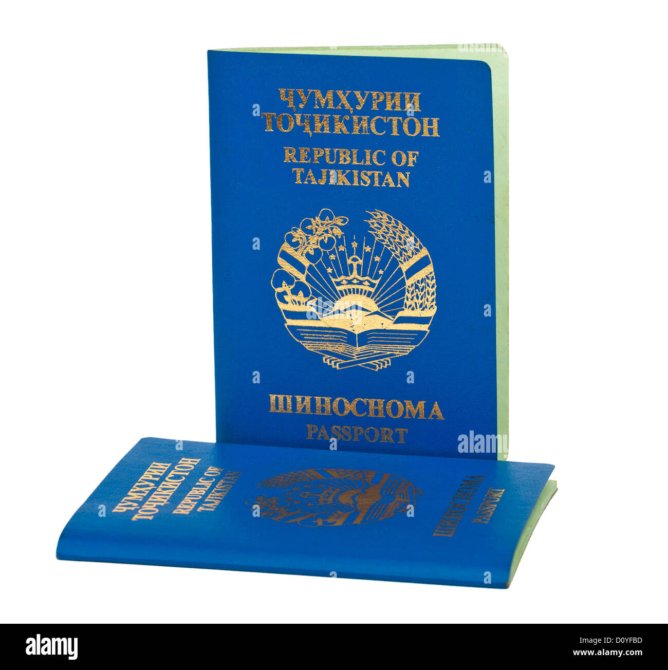 Tadschikistan-Pässe auf weißem Hintergrund Stockfoto