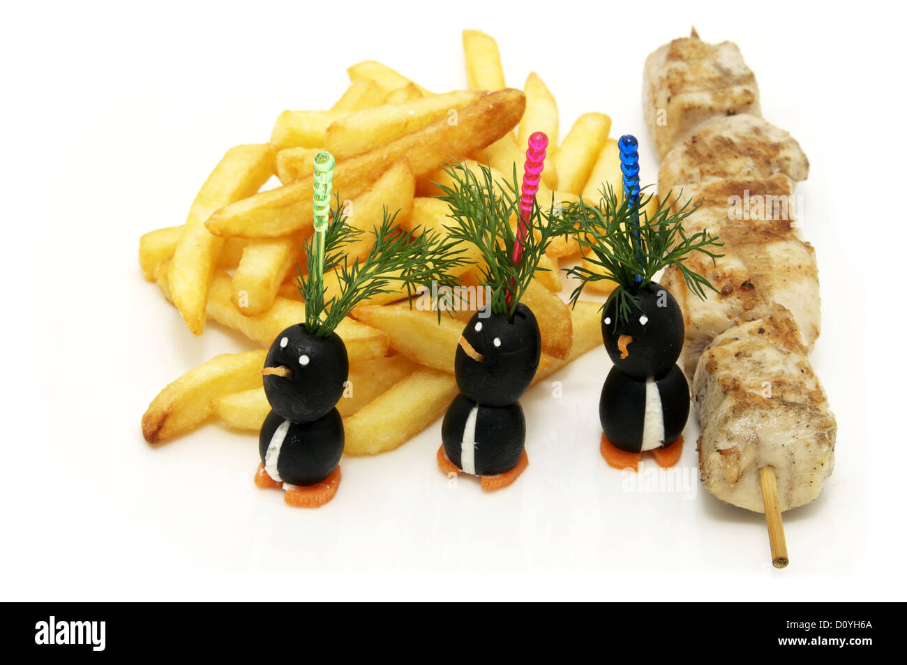 Pommes Frites und barbecue Stockfoto