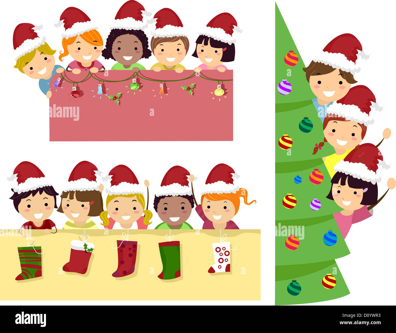 Grenze Illustration glücklich Stickman Kinder mit Christmas Banner Stockfoto