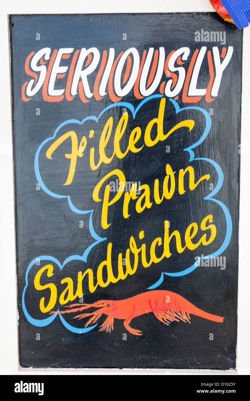 England, Devon, Paignton, Paignton Beach Snack stehen Menü Zeichen Stockfoto