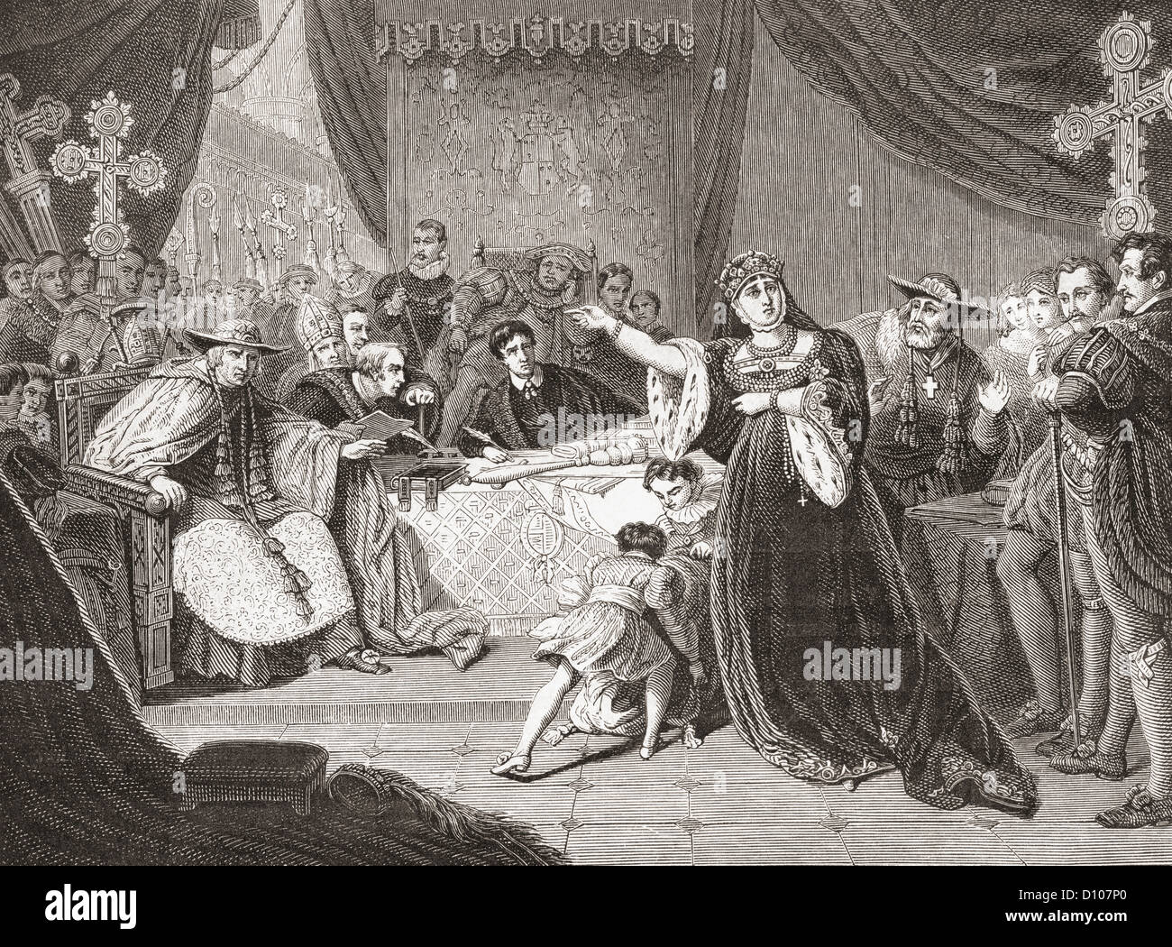 Der Gerichtshof für den Versuch der Königin Katharine von George Henry Harlow. Frau Siddons als Königin Katharine in Shakespeares Heinrich VIII. Stockfoto