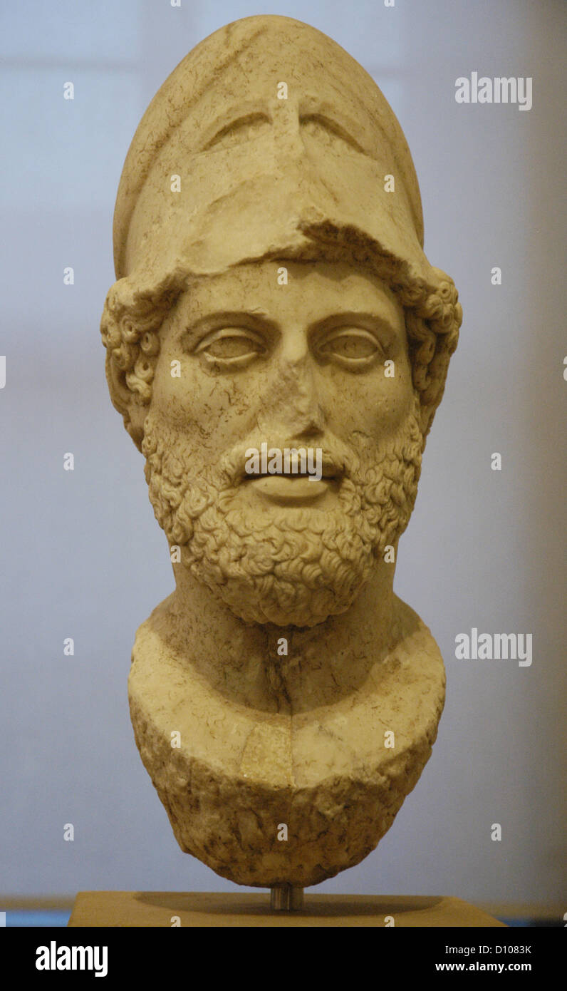 Perikles (h.495-429 v. Chr.). Athenischer Staatsmann. Marmorbüste. Römische Kopie der ursprünglichen griechischen Statue von Cresilas. Datiert auf 429 v. Chr. Stockfoto