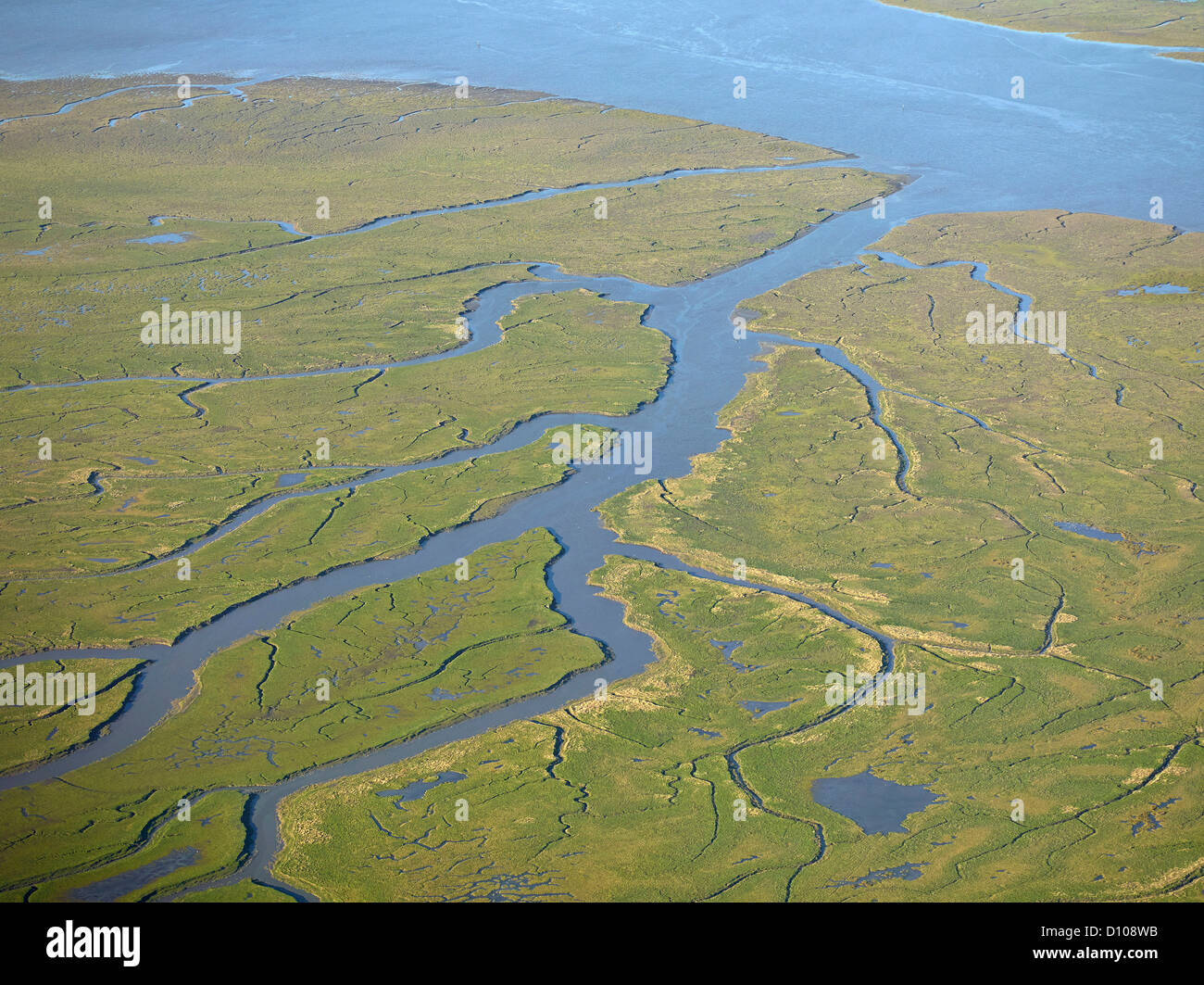 Die Mündung des Flusses Ribble und Salzwiesen, aus der Luft, westlich von Preston, North West England, UK Stockfoto