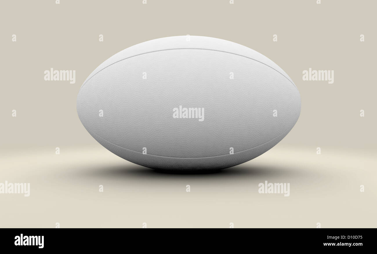 Eine schlicht weiße unbranded strukturierte Rugby-Ball auf einem einfarbigen Hintergrund Stockfoto