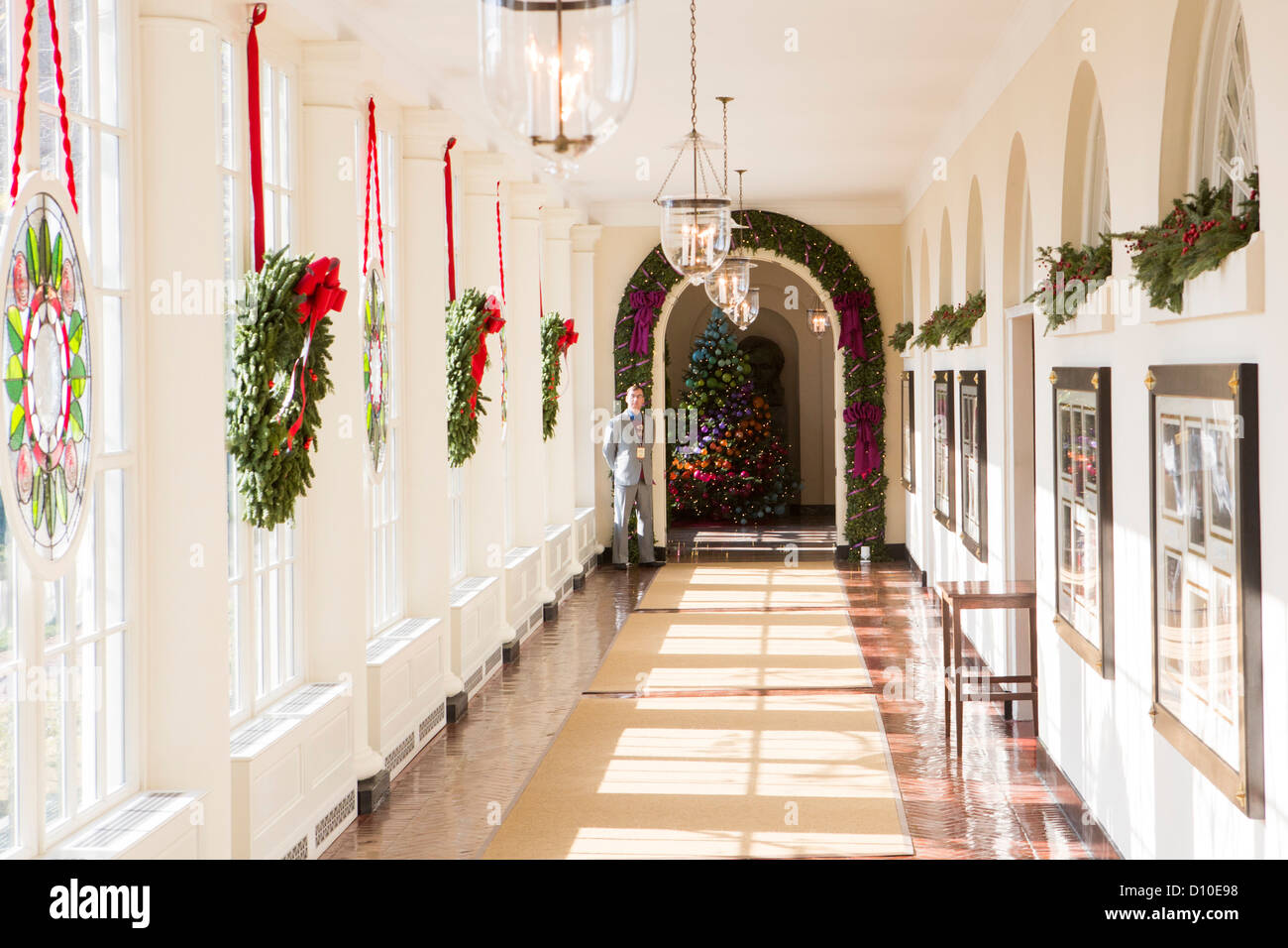 Die 2012 White House Weihnachtsschmuck. Buchhändler Flur. Stockfoto