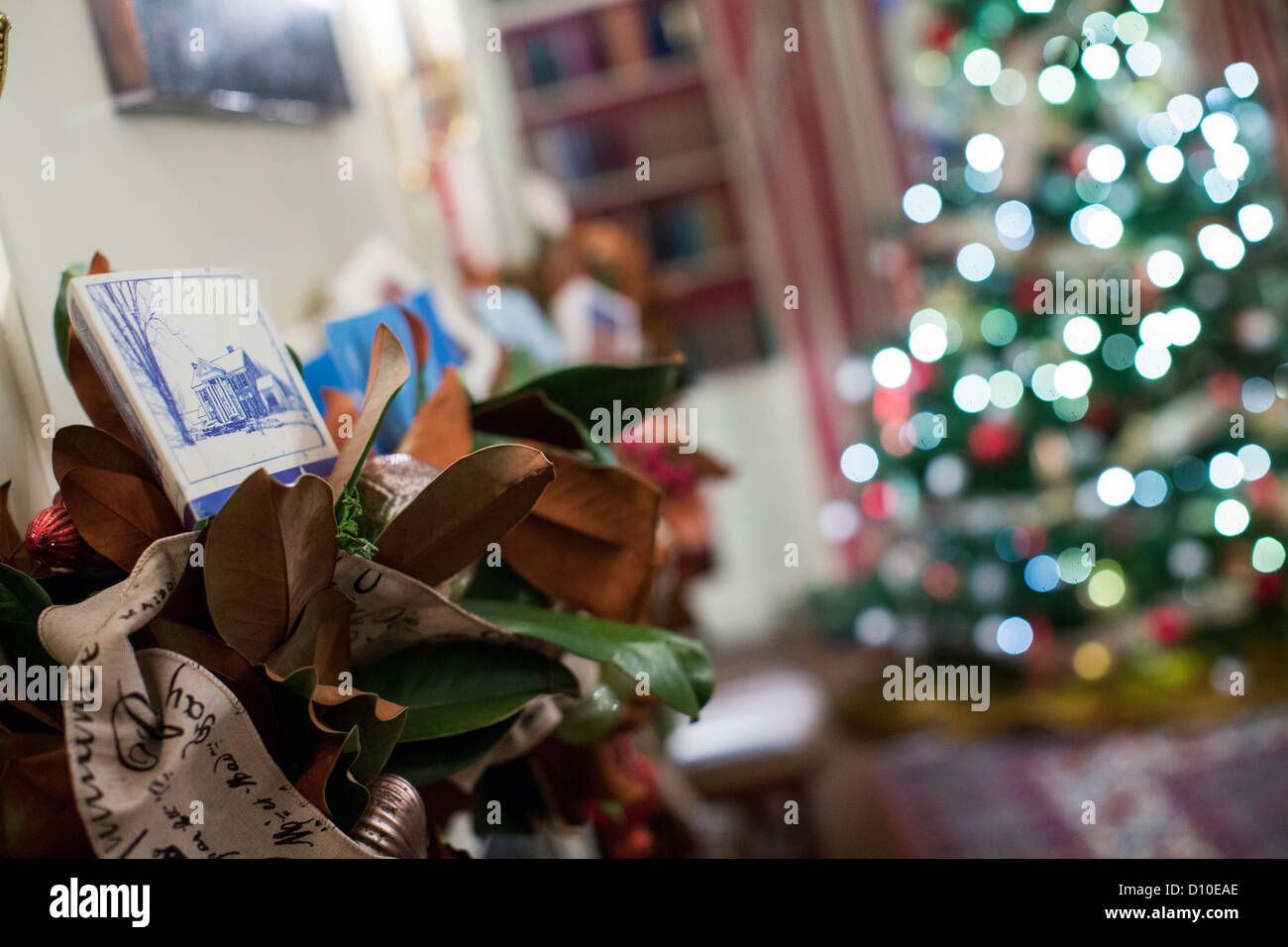 Die 2012 White House Weihnachtsschmuck. Die Bibliothek. Stockfoto