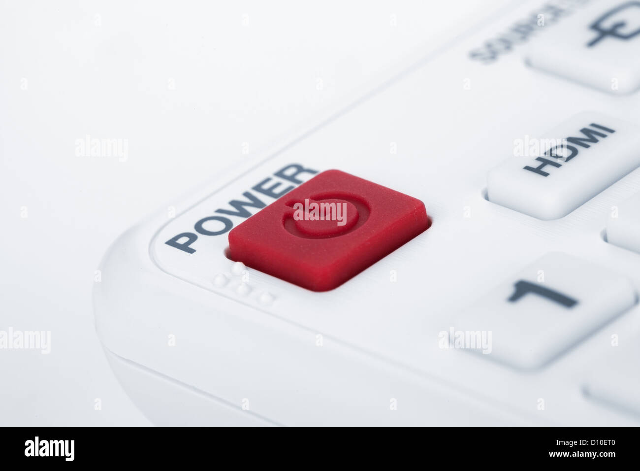 Nahaufnahme der Fernbedienung. Ein-/Ausschalter im Fokus Stockfoto