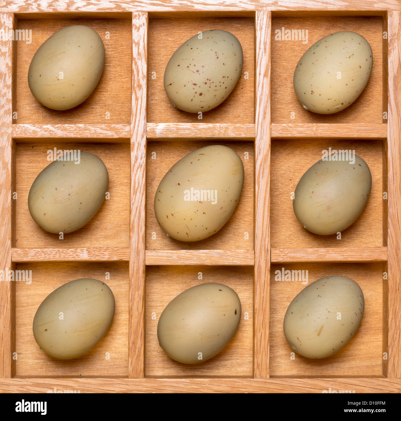 Eine Shadow Box zeigt eine Gruppe von Eiern Stockfoto